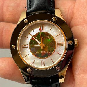 NWOT Korite Ammolite Ladies swiss movement watch mother of pearl leather band